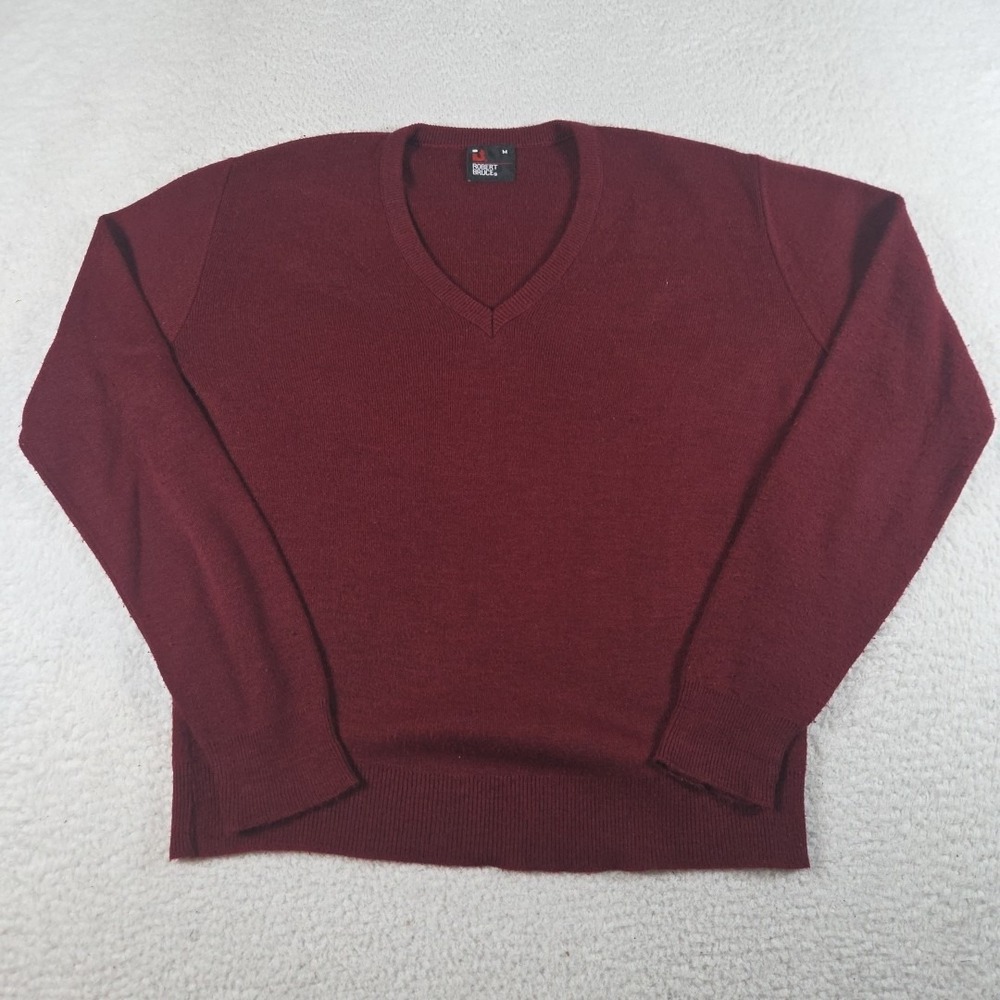 Vintage 80's Robert Bruce‎ Orlon Acrylic Sweater Size Medium Burgundy V Neck